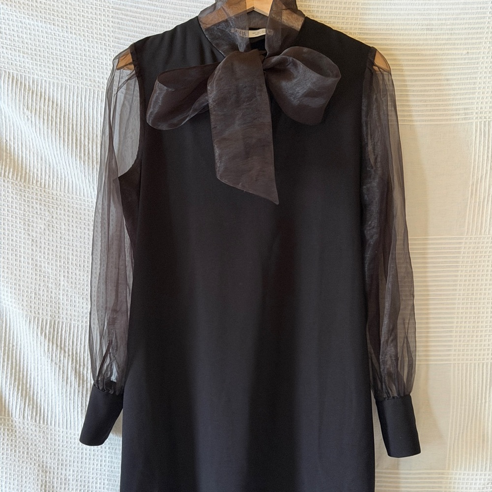 Zara Black Organza Dress with Sheer Sleeves and Bow